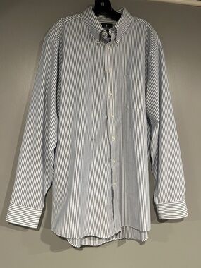 Stafford Blue and White Striped Button-Down Dress Shirt